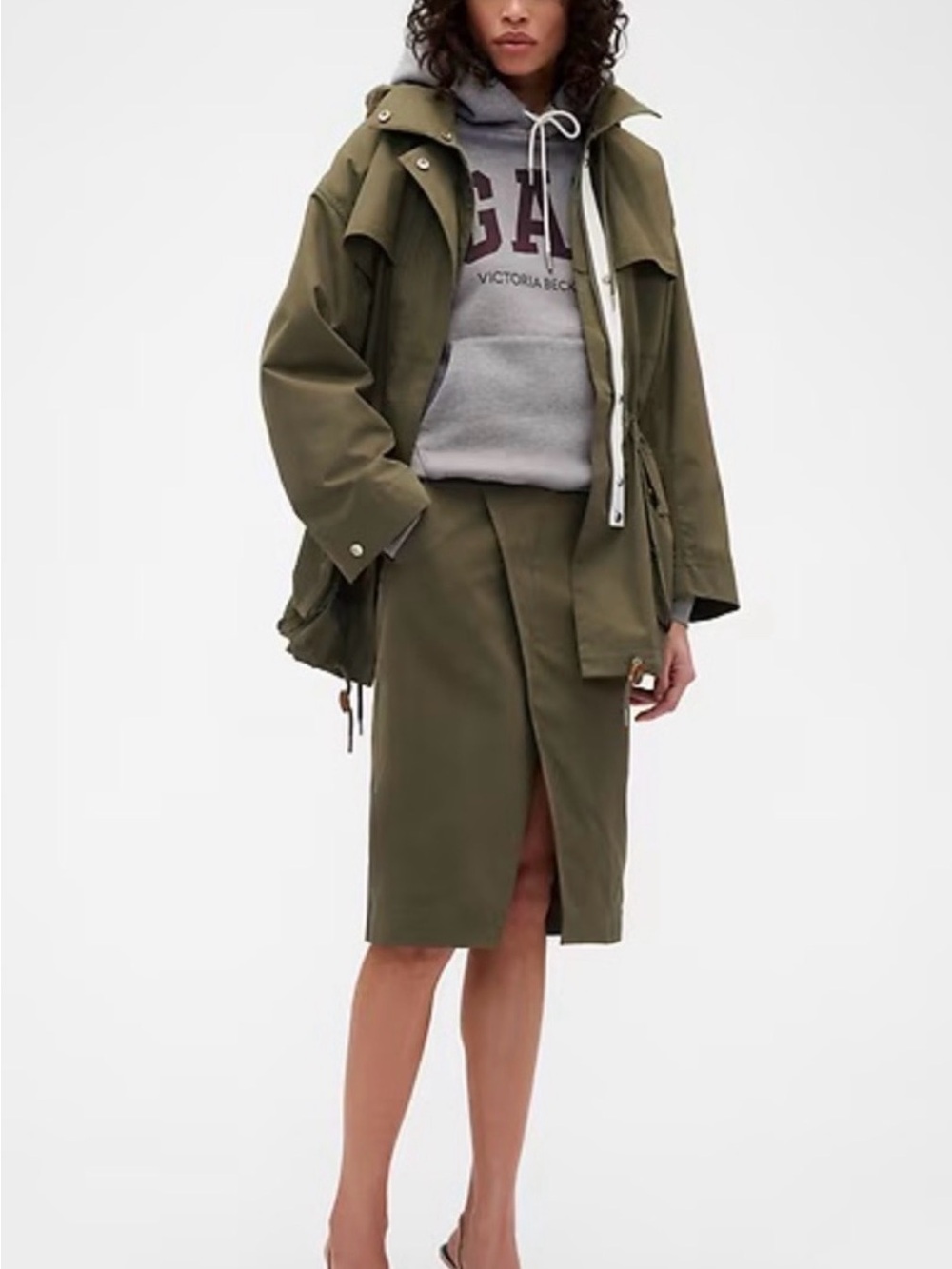 Olive Midi Wrap Skirt - Classic Utility Style